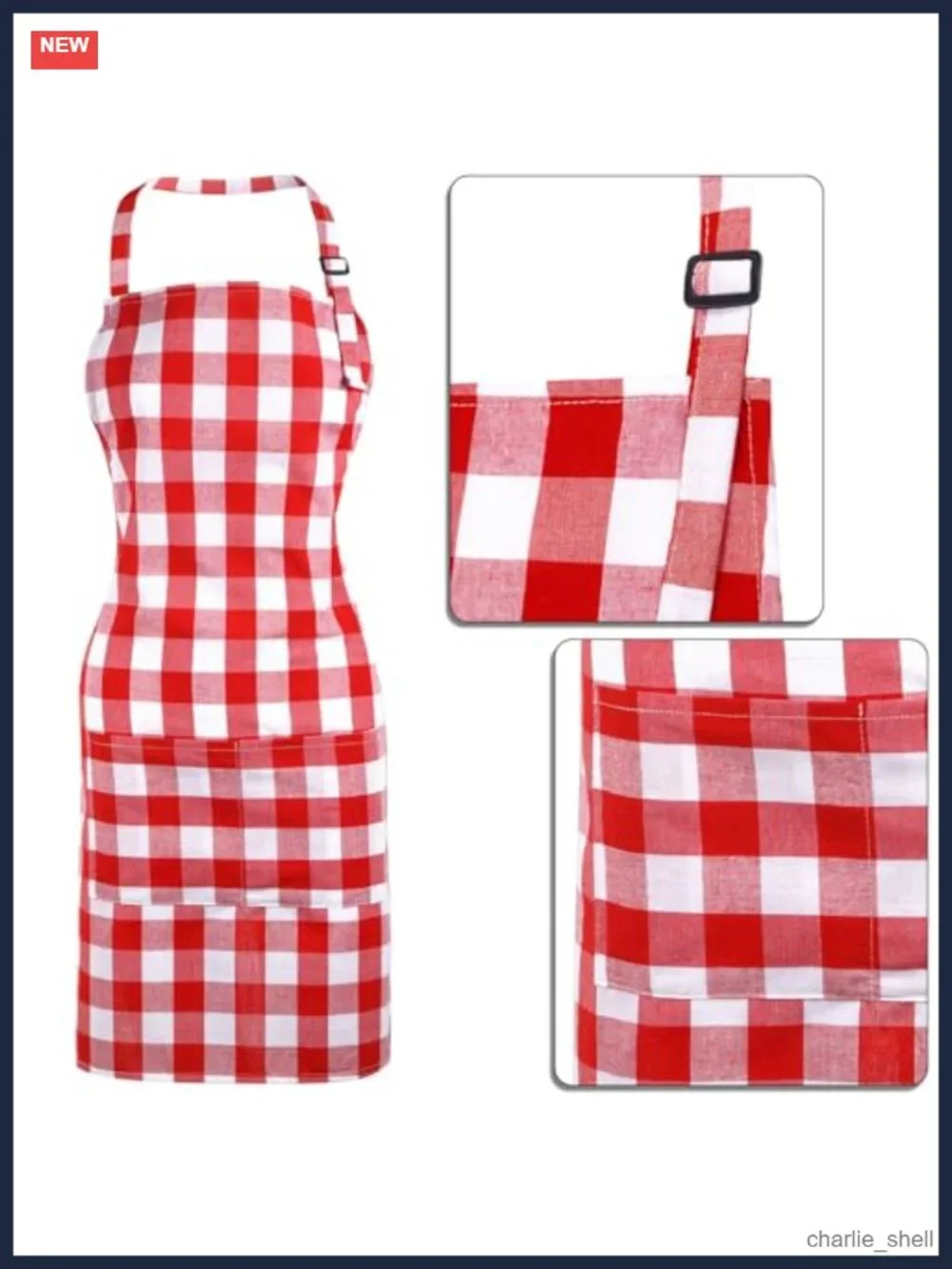 Chef Hat and Apron Set Plaid Polyester Adult Halloween Costume 2 Pc